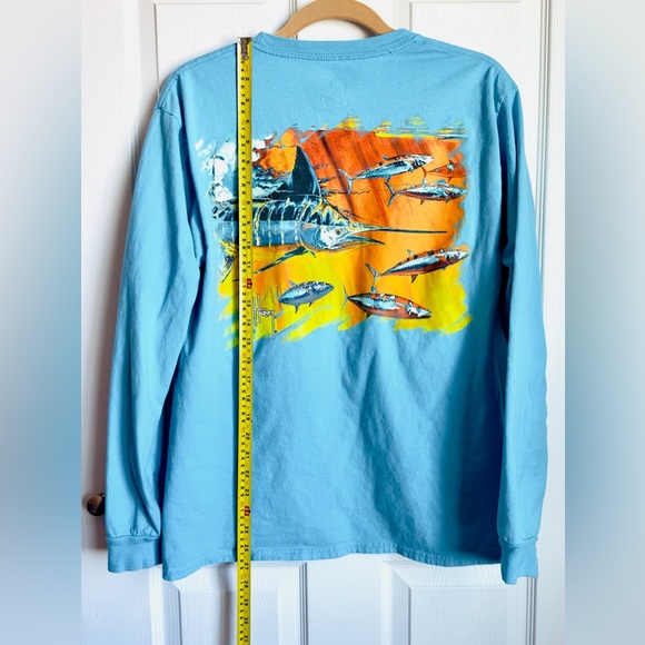 Guy Harvey Long Sleeve Shirt Navy Blue Front Pocket Sailfish Size M - Picture 2 of 4